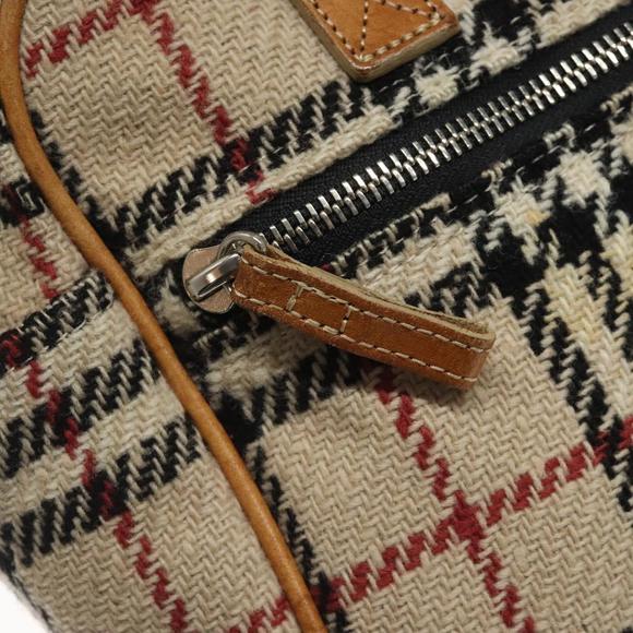BURBERRY Nova Check Hand Bag Wool Beige Auth 113600